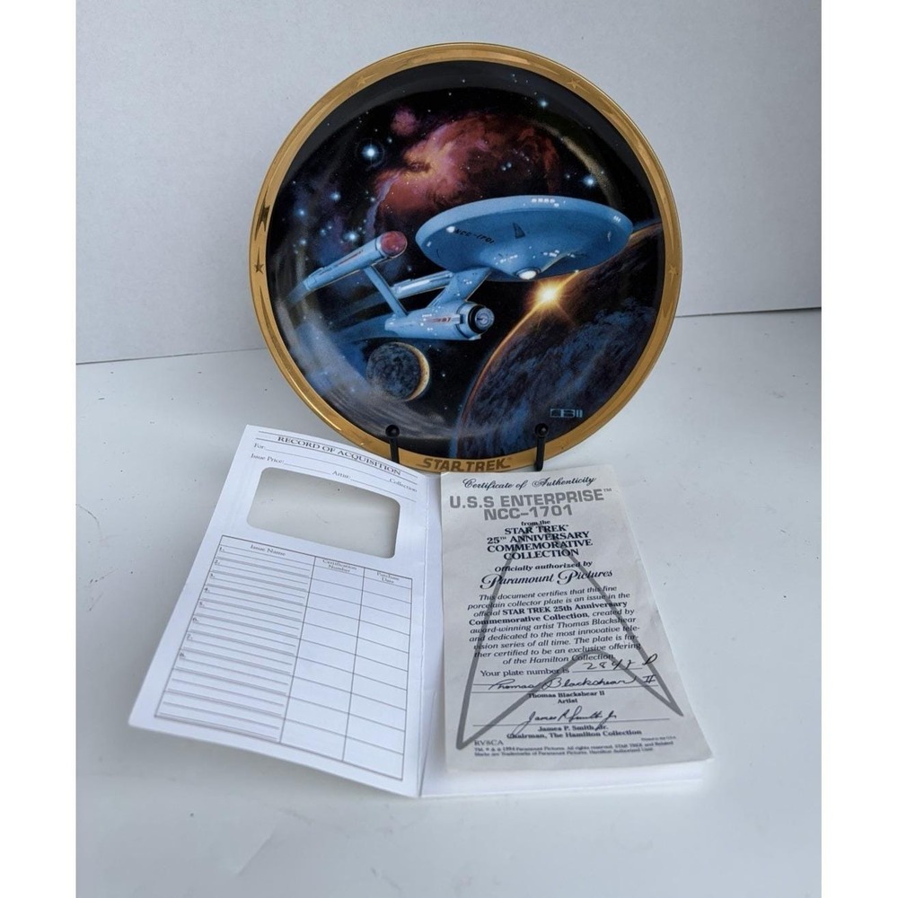 Vintage 1994 Hamilton Star Trek The Voyagers U.S.S. Enterprise Plate #2847D COA
